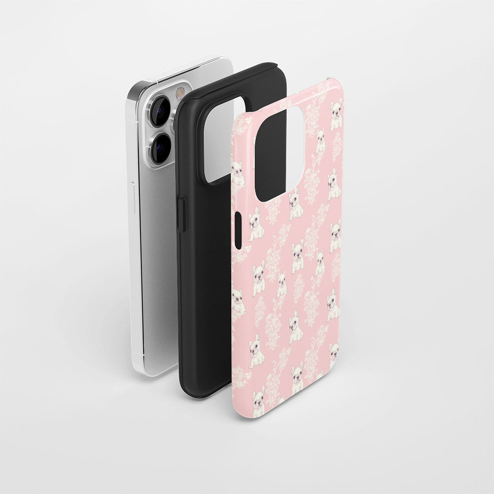 Double-Layer Semi-Handprinted Tough Matte French Bulldog Pink iPhone Case