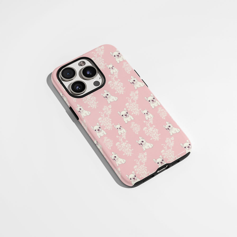 Double-Layer Semi-Handprinted Tough Matte French Bulldog Pink iPhone Case