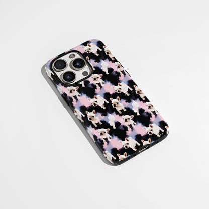 Semi-Handprinted Tough Matte French Bulldog Pink iPhone Case