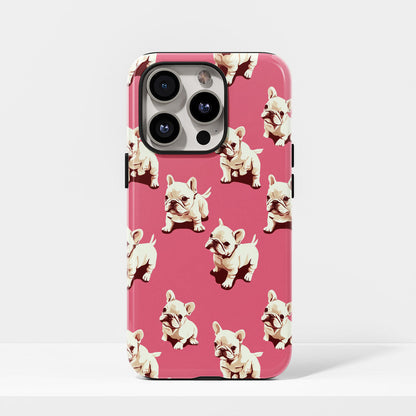 Double-Layer Semi-Handprinted Tough Matte French Bulldog Pink iPhone Case
