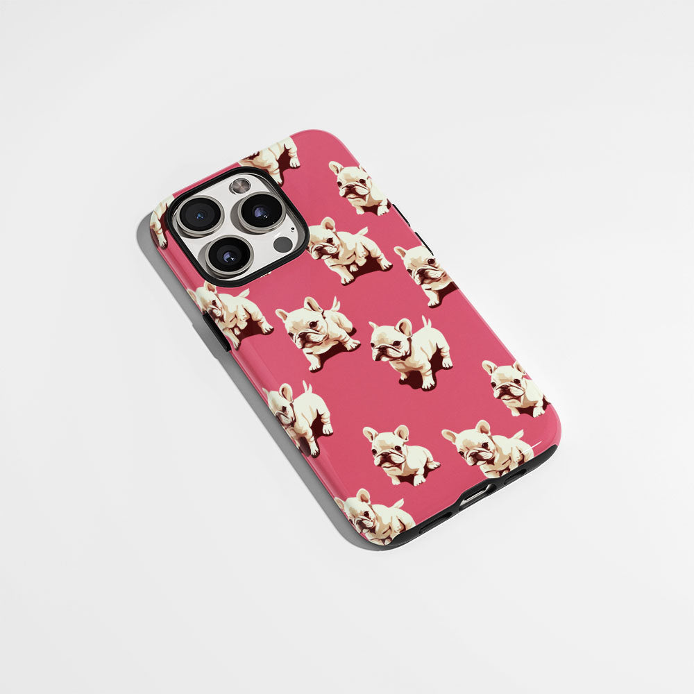 Double-Layer Semi-Handprinted Tough Matte French Bulldog Pink iPhone Case