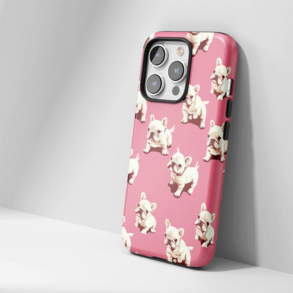 Double-Layer Semi-Handprinted Tough Matte French Bulldog Pink iPhone Case