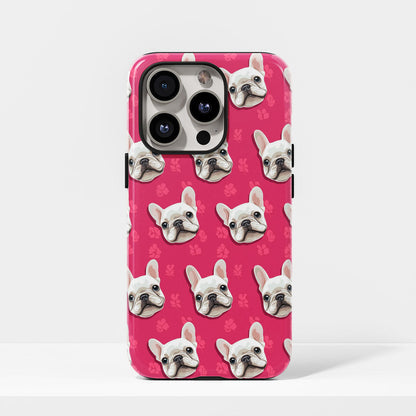 Double-Layer Semi-Handprinted Tough Matte French Bulldog Pink iPhone Case