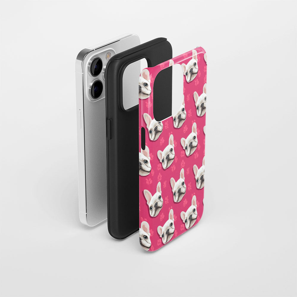 Double-Layer Semi-Handprinted Tough Matte French Bulldog Pink iPhone Case