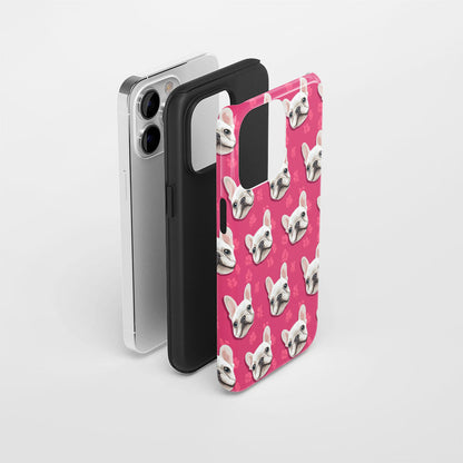 Double-Layer Semi-Handprinted Tough Matte French Bulldog Pink iPhone Case