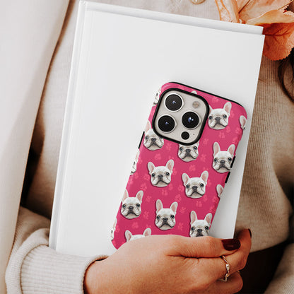 Double-Layer Semi-Handprinted Tough Matte French Bulldog Pink iPhone Case