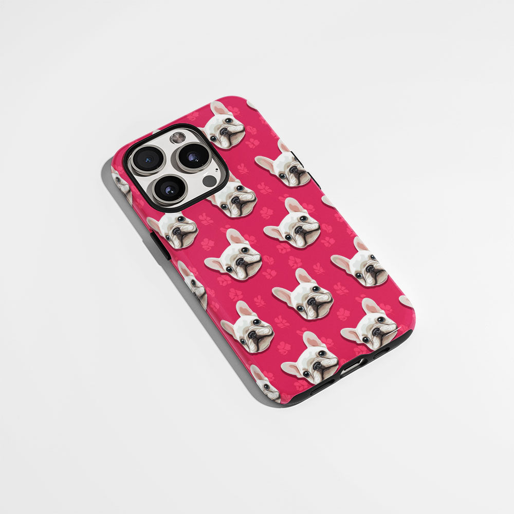 Double-Layer Semi-Handprinted Tough Matte French Bulldog Pink iPhone Case