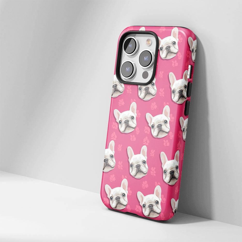 Double-Layer Semi-Handprinted Tough Matte French Bulldog Pink iPhone Case