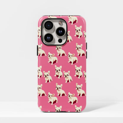 Semi-Handprinted Tough Matte French Bulldog Pink iPhone Case