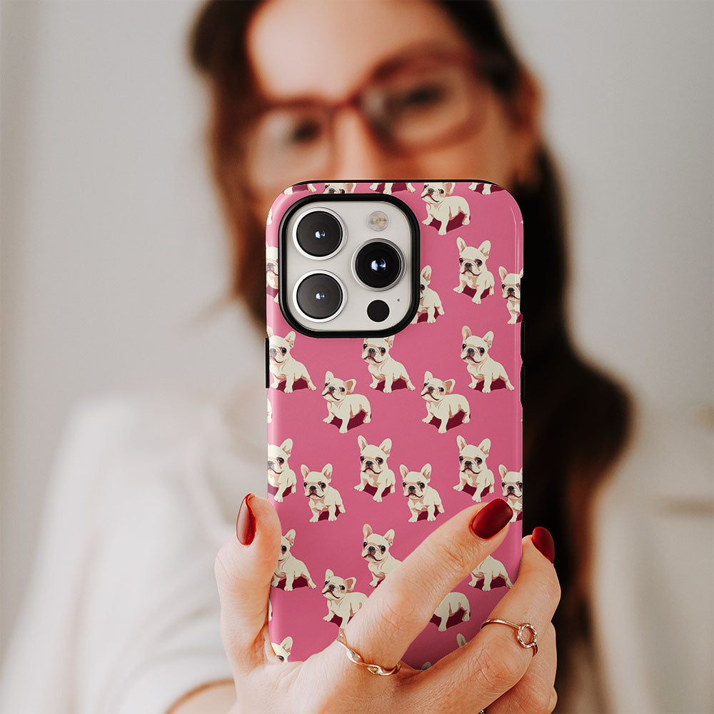 Semi-Handprinted Tough Matte French Bulldog Pink iPhone Case