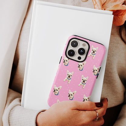 Semi-Handprinted Tough Matte French Bulldog Pink iPhone Case