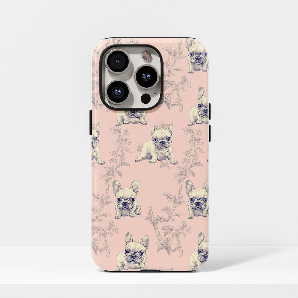 Double-Layer Semi-Handprinted Tough Matte French Bulldog Pink iPhone Case