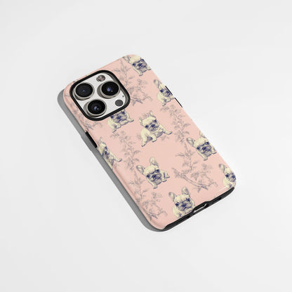 Double-Layer Semi-Handprinted Tough Matte French Bulldog Pink iPhone Case