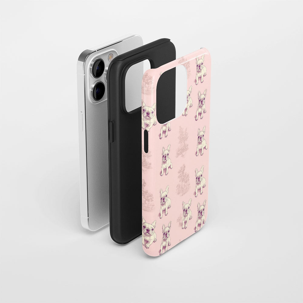 Semi-Handprinted Tough Matte French Bulldog Pink iPhone Case