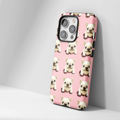 Semi-Handprinted Tough Matte French Bulldog Pink iPhone Case