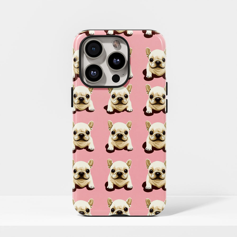 Semi-Handprinted Tough Matte French Bulldog Pink iPhone Case