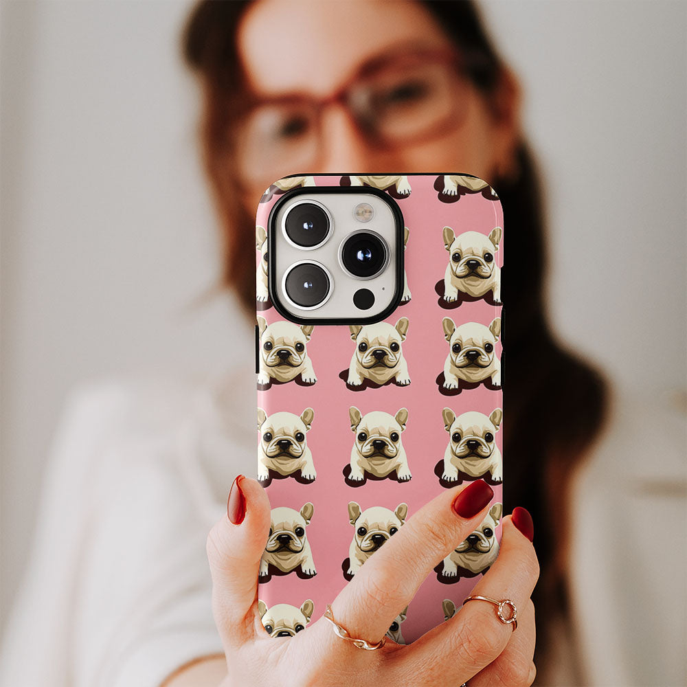 Semi-Handprinted Tough Matte French Bulldog Pink iPhone Case