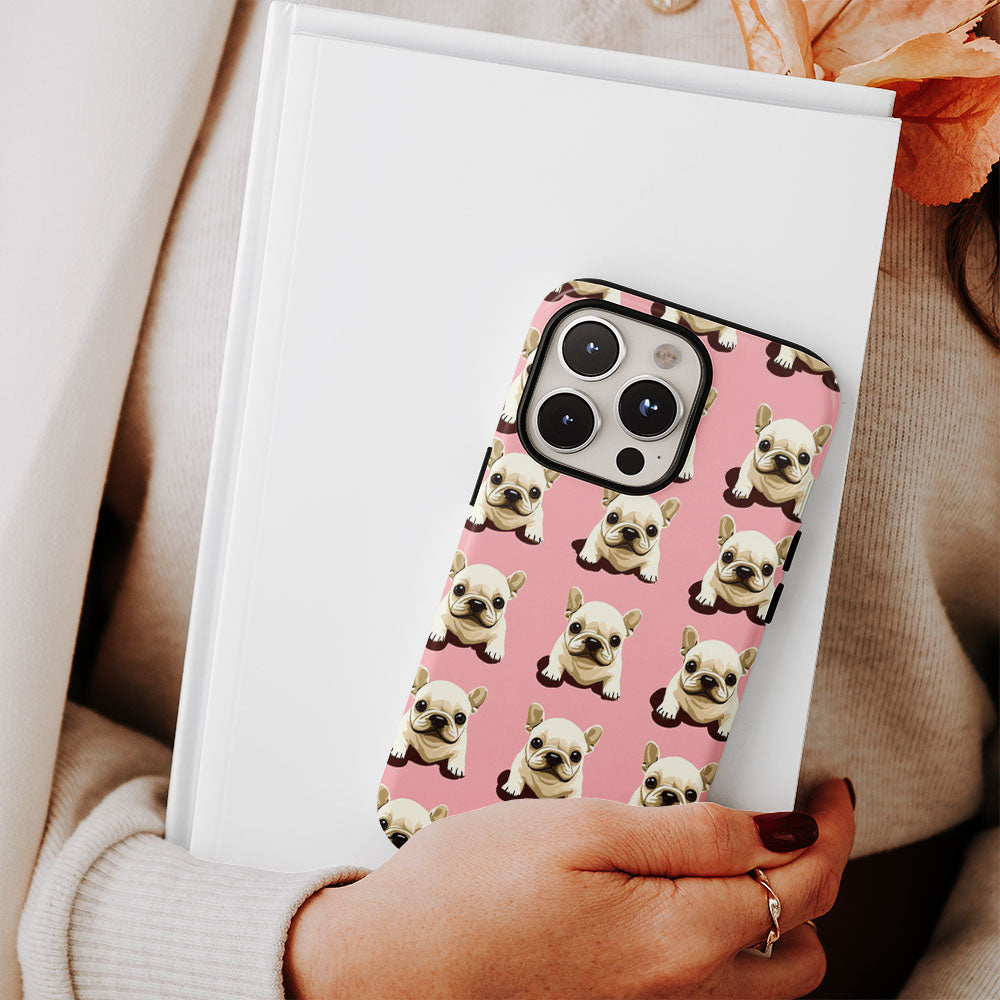 Semi-Handprinted Tough Matte French Bulldog Pink iPhone Case