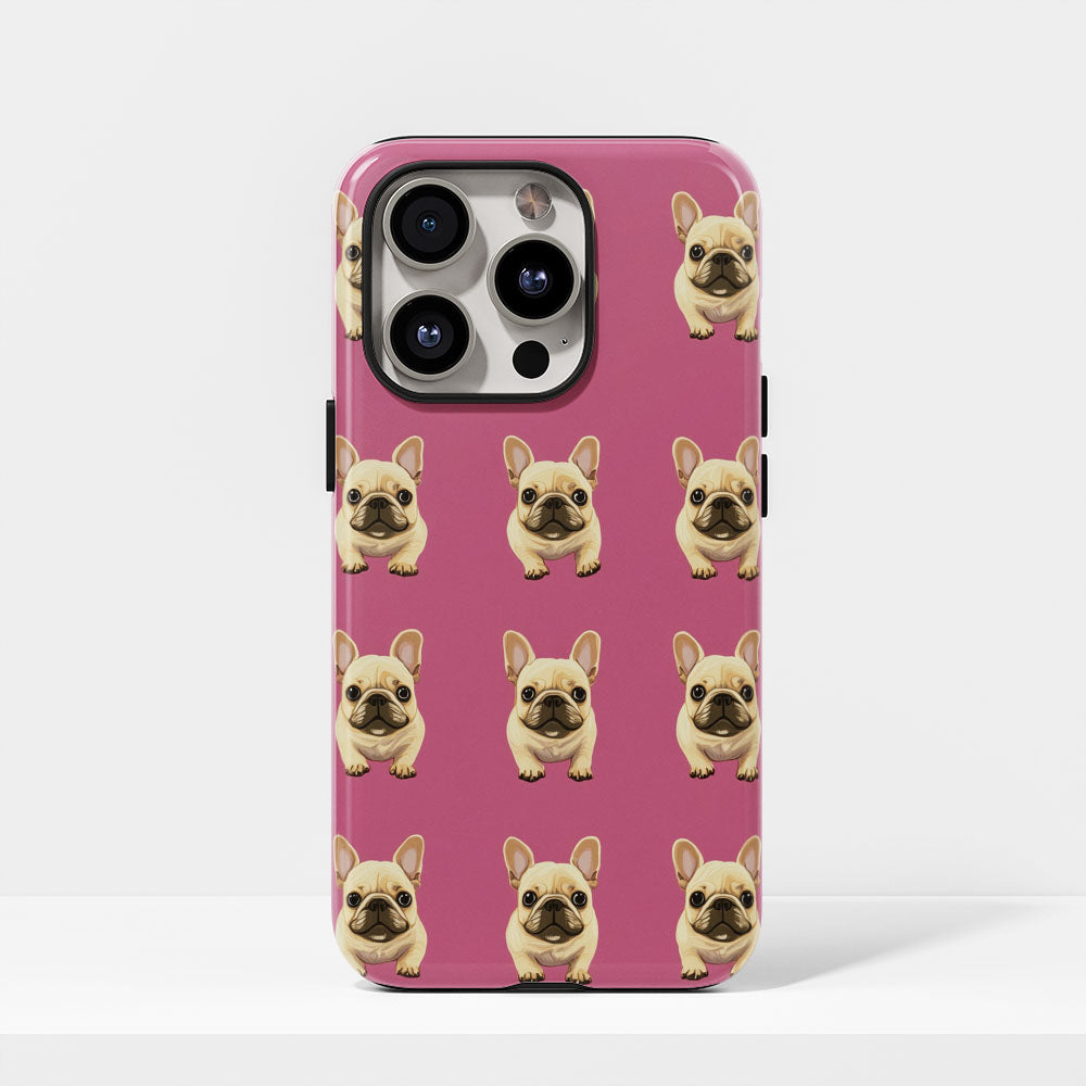 Double-Layer Semi-Handprinted Tough Matte French Bulldog Pink iPhone Case