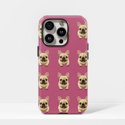 Double-Layer Semi-Handprinted Tough Matte French Bulldog Pink iPhone Case