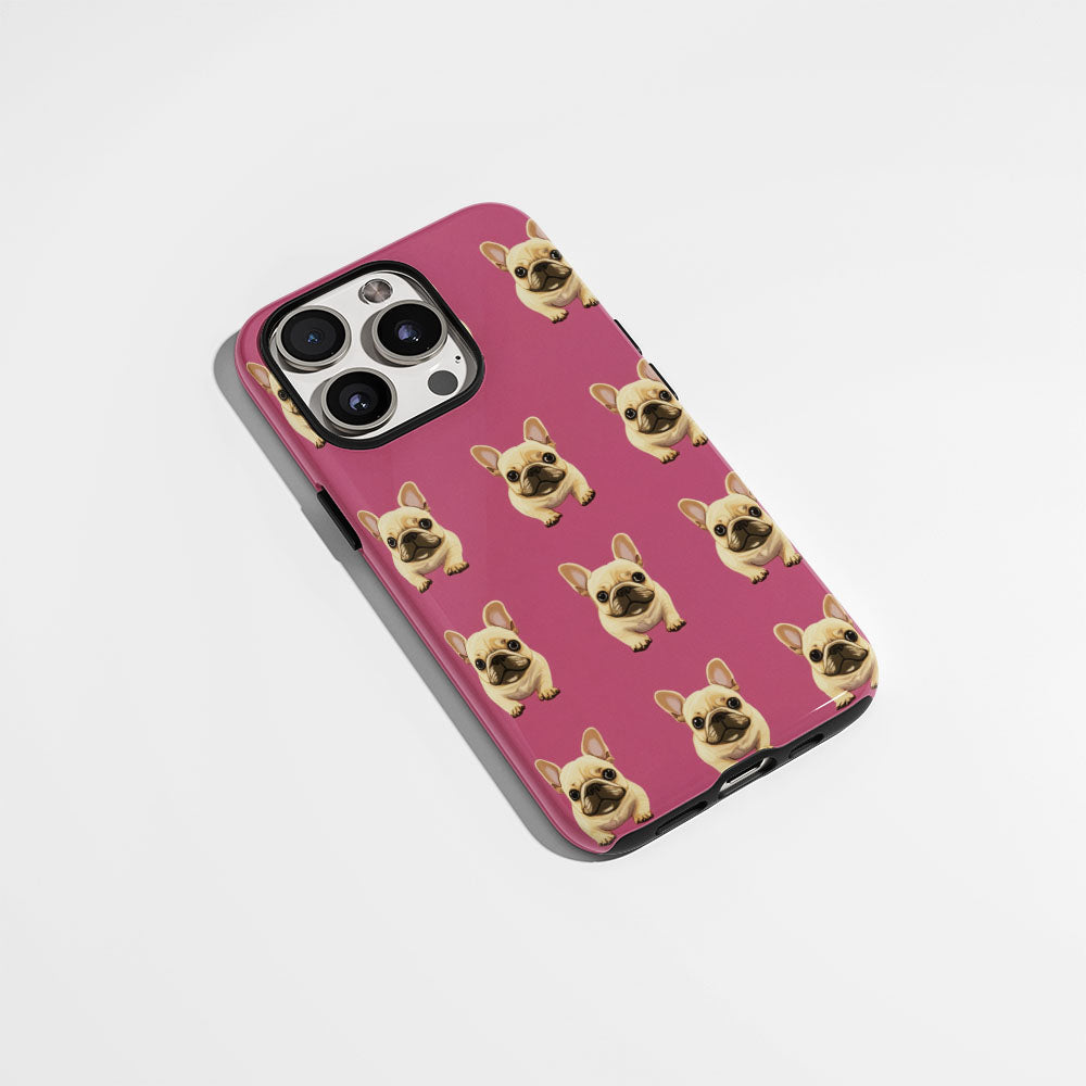 Double-Layer Semi-Handprinted Tough Matte French Bulldog Pink iPhone Case