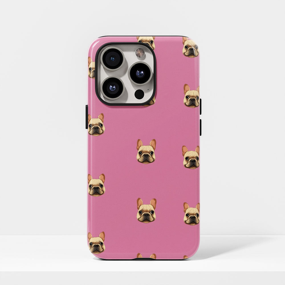 Semi-Handprinted Tough Matte French Bulldog Pink iPhone Case