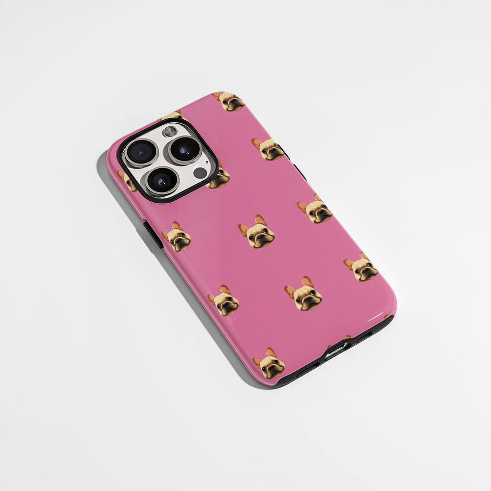 Semi-Handprinted Tough Matte French Bulldog Pink iPhone Case