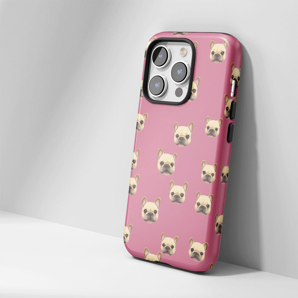 Semi-Handprinted Tough Matte French Bulldog Pink iPhone Case