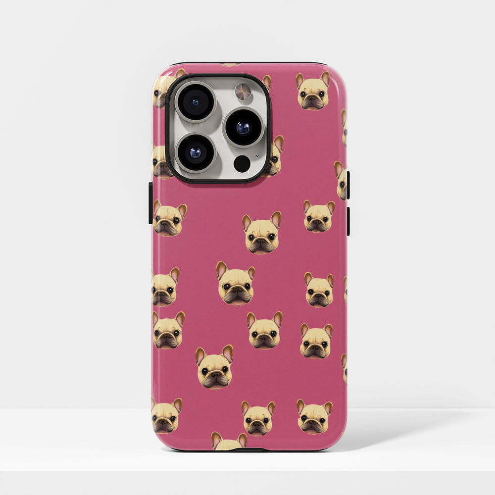 Semi-Handprinted Tough Matte French Bulldog Pink iPhone Case