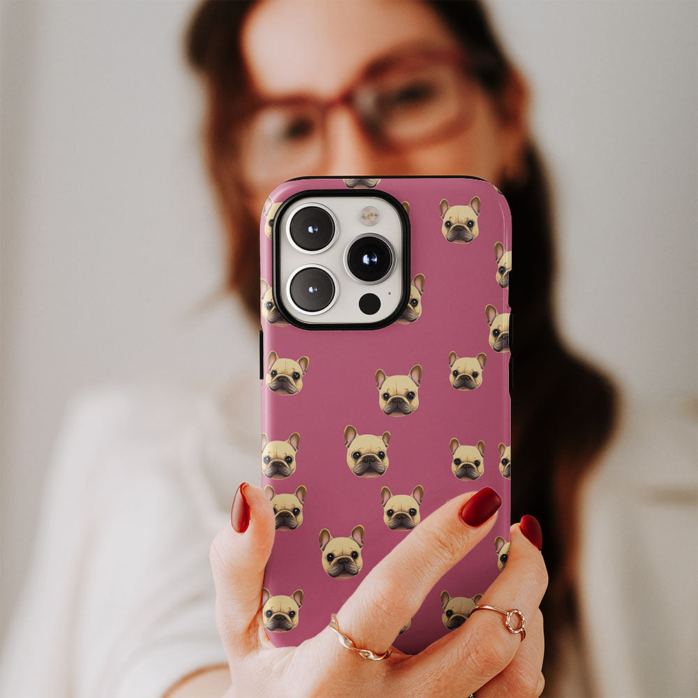 Semi-Handprinted Tough Matte French Bulldog Pink iPhone Case