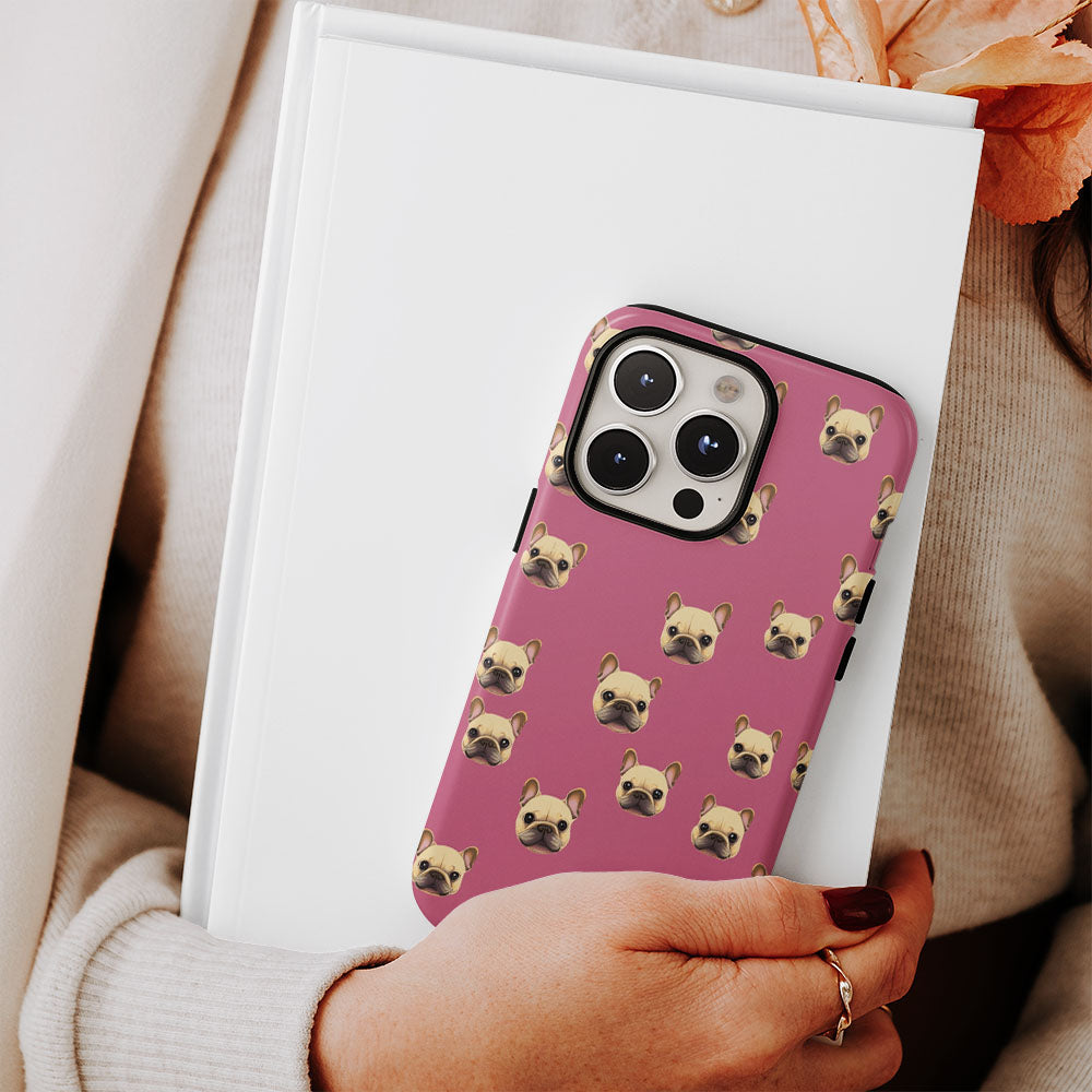 Semi-Handprinted Tough Matte French Bulldog Pink iPhone Case