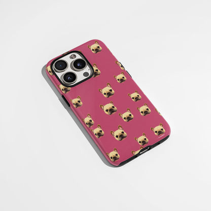 Semi-Handprinted Tough Matte French Bulldog Pink iPhone Case