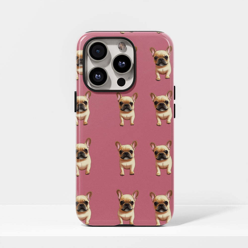 Semi-Handprinted Tough Matte French Bulldog Pink iPhone Case