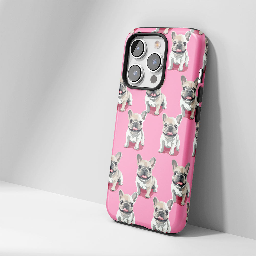 Semi-Handprinted Tough Matte French Bulldog Pink iPhone Case