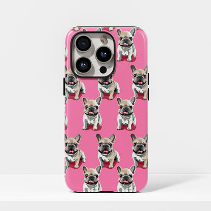 Semi-Handprinted Tough Matte French Bulldog Pink iPhone Case