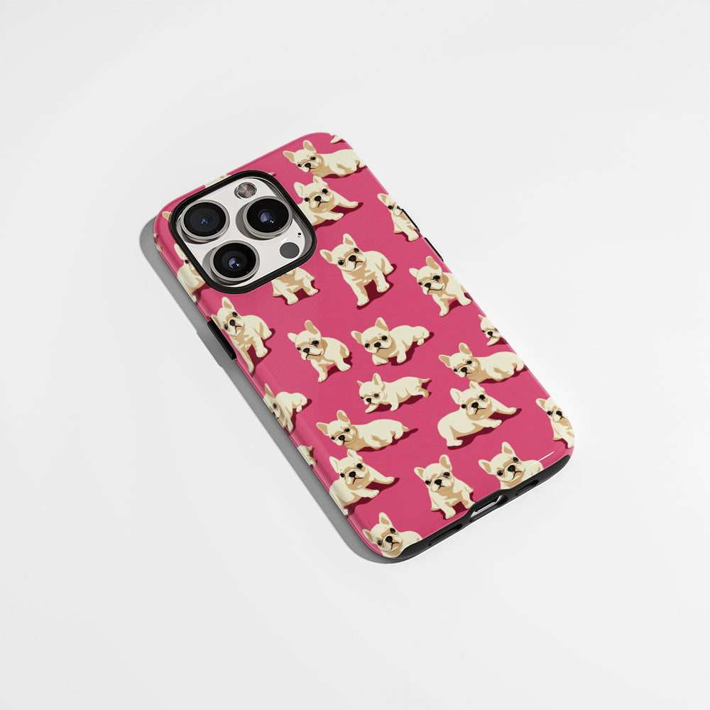 Semi-Handprinted Tough Matte French Bulldog Pink iPhone Case