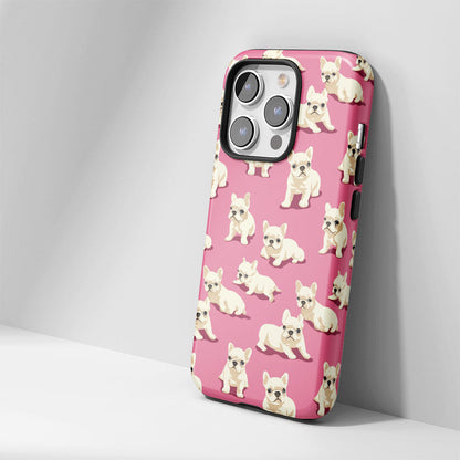 Semi-Handprinted Tough Matte French Bulldog Pink iPhone Case