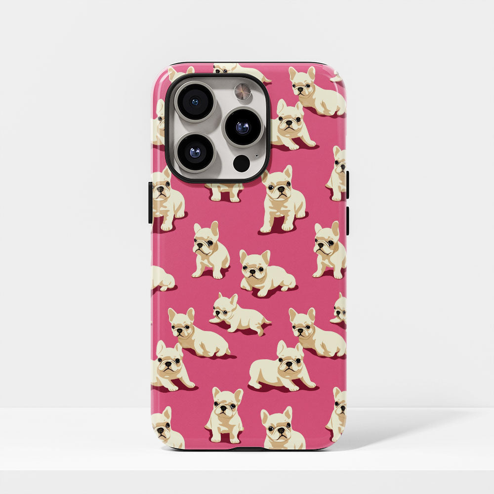 Semi-Handprinted Tough Matte French Bulldog Pink iPhone Case