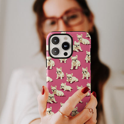 Semi-Handprinted Tough Matte French Bulldog Pink iPhone Case