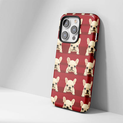 Semi-Handprinted Tough Matte French Bulldog Pink iPhone Case