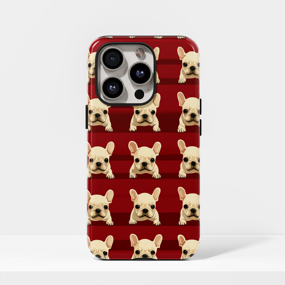 Semi-Handprinted Tough Matte French Bulldog Pink iPhone Case