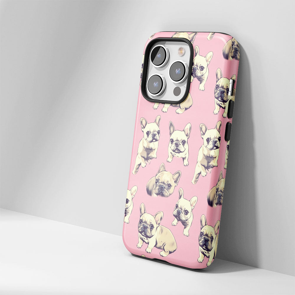 Semi-Handprinted Tough Matte French Bulldog Pink iPhone Case