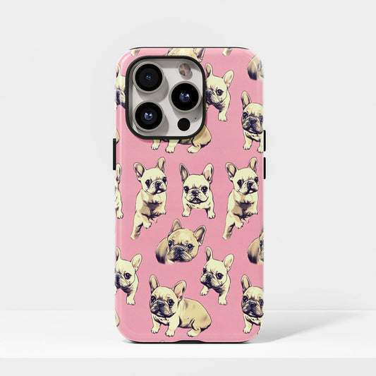 Semi-Handprinted Tough Matte French Bulldog Pink iPhone Case