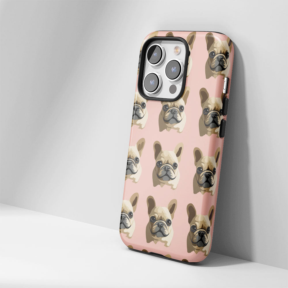 Semi-Handprinted Tough Matte French Bulldog Pink iPhone Case