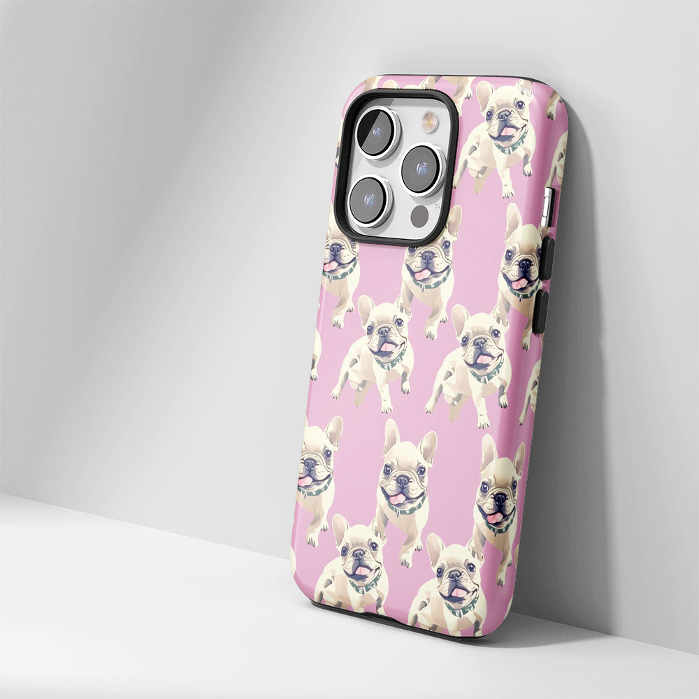 Semi-Handprinted Tough Matte French Bulldog Pink iPhone Case