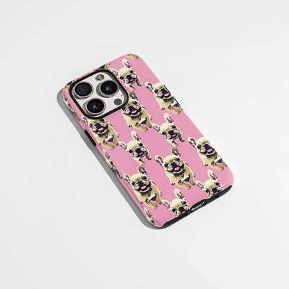 Semi-Handprinted Tough Matte French Bulldog Pink iPhone Case