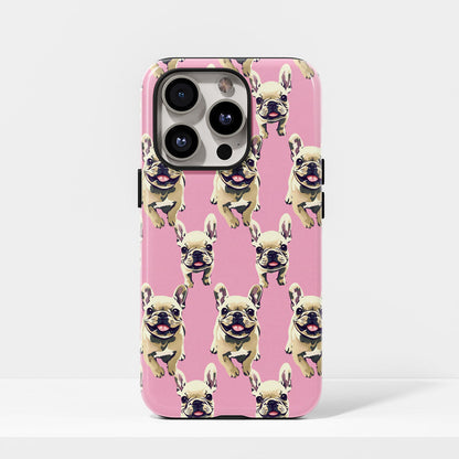 Semi-Handprinted Tough Matte French Bulldog Pink iPhone Case