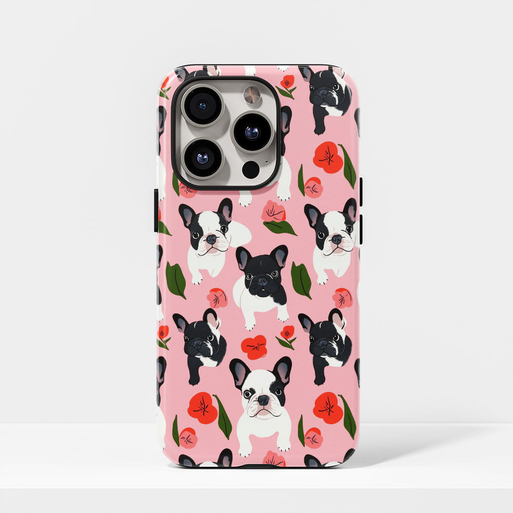 Semi-Handprinted Tough Matte French Bulldog Pink iPhone Case