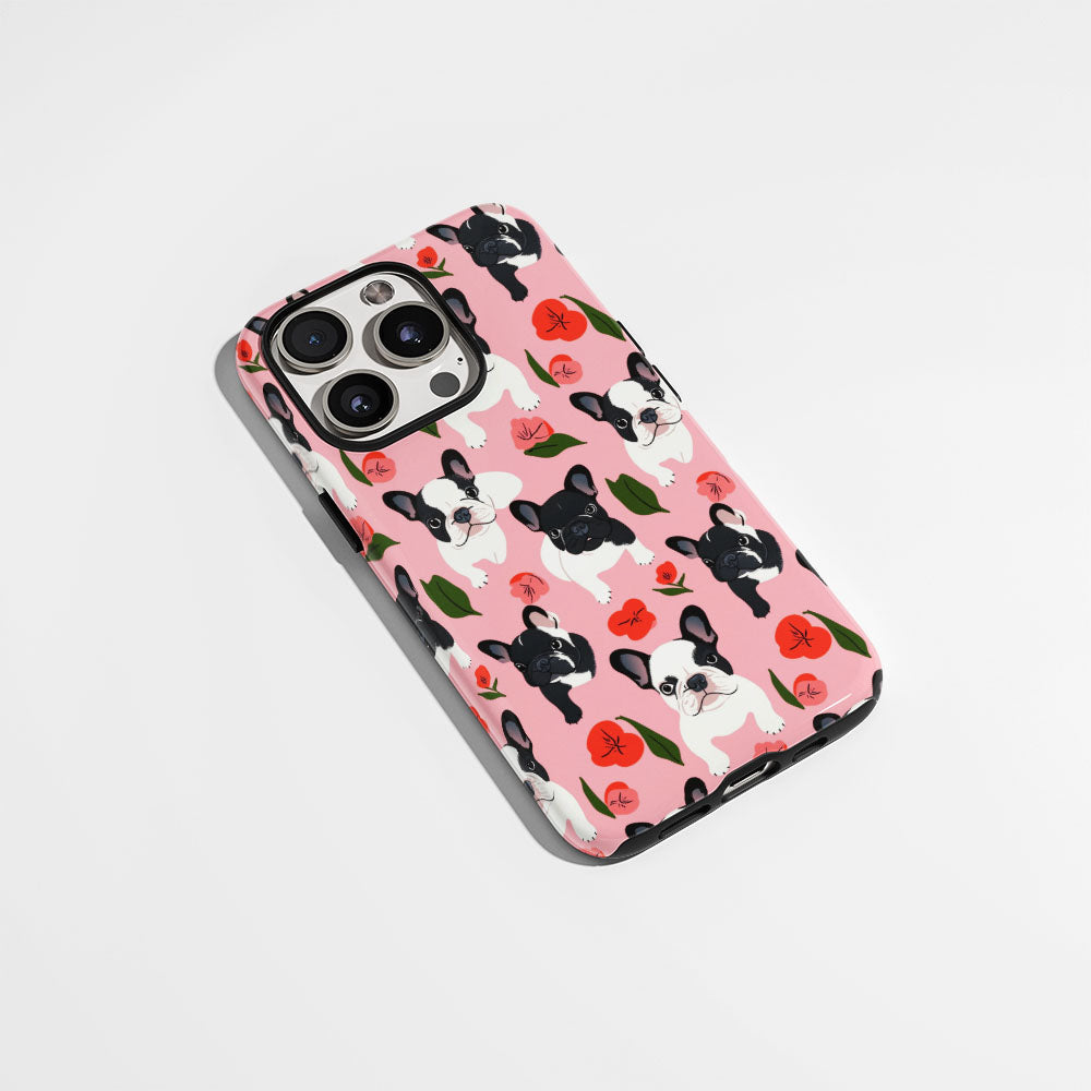 Semi-Handprinted Tough Matte French Bulldog Pink iPhone Case