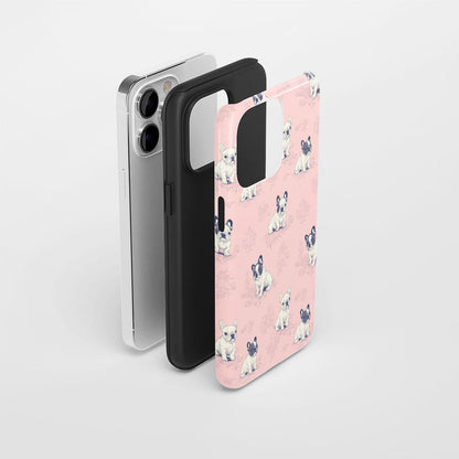 Semi-Handprinted Tough Matte French Bulldog Pink iPhone Case